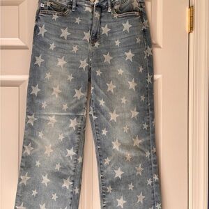 Judy Blue High Waist Star Print Cropped Straight Women's Jeans, Size 7/28